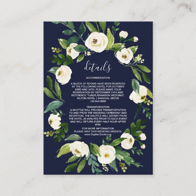 Mörk blått information om elegantens vattenfärgsvi tilläggskort (Framsida)