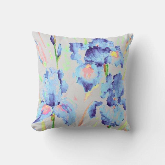 Mörk blått Iris Cushion-vattenfärg Kudde (Framsida)