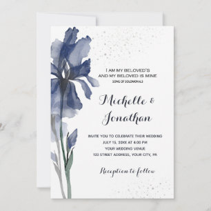Mörk blått Iris Flower Modern Christian Bröllop Inbjudningar