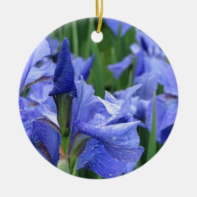 Mörk blått iris-keramisk prydnadsföremål julgransprydnad keramik (Framsidan)