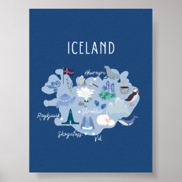 MÖRK BLÅTT ISLANDET i KARTA Poster