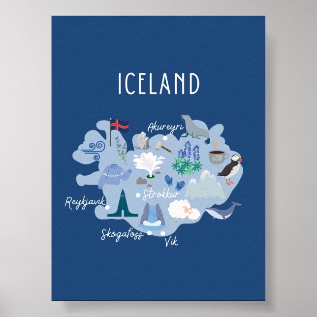MÖRK BLÅTT ISLANDET i KARTA Poster (Framsidan)