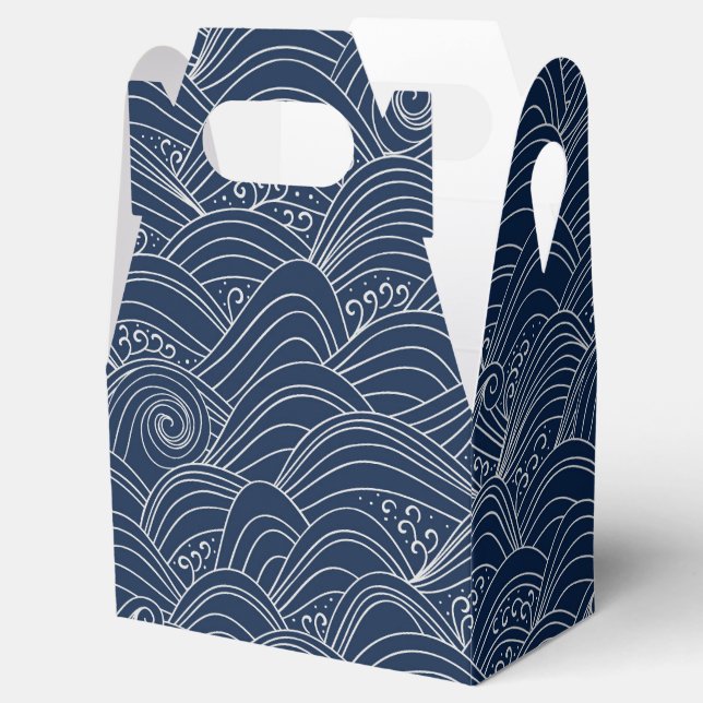 Mörk blått, japansk mönster-vågmotiv, vit presentaskar (Öppnad)