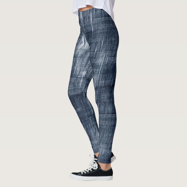 Mörk blått Jean Faux Denim (ej faktisk denim) Leggings (Vänster)