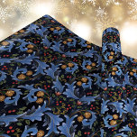 Mörk blått jul William Morris Inspired Presentpapper<br><div class="desc">Den ornerade eleganten William Morris inspirerade till julomslutning. Den pappra utformningen är gjord av en mönster av handmålade blomstermotiv,  som dekoreras med sprit av holly och gräs,  med mörk blått bakgrund.</div>