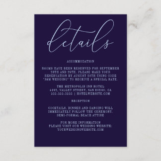Mörk blått kalligrafi - enkel modern information tilläggskort