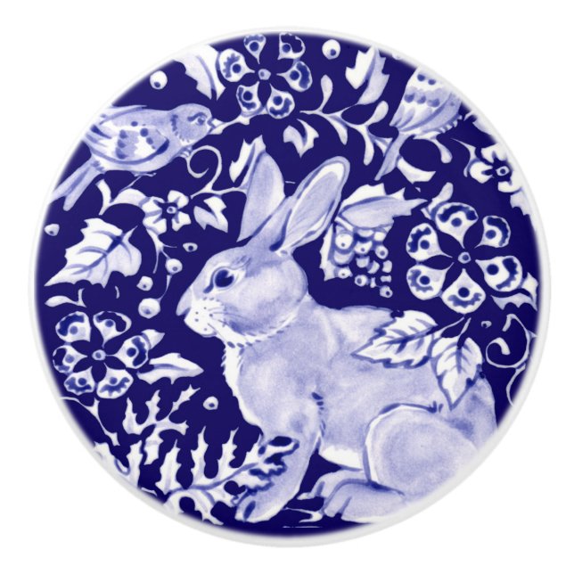 Mörk blått kanin Bunny Woodland Ansikte L Cobalt Knopp (Framsidan)