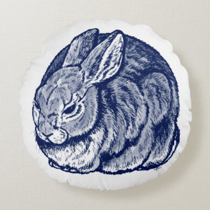 mörk blått kaninbunny Teckning Art Rund Kudde
