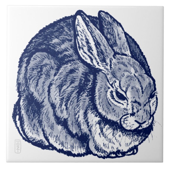  Mörk blått kaninbunny Teckning Art Trivet Kakelplatta (Framsidan)