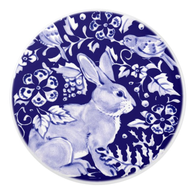 Mörk blått kaninbunny Woodland Blommigt Cobalt Knopp (Framsidan)