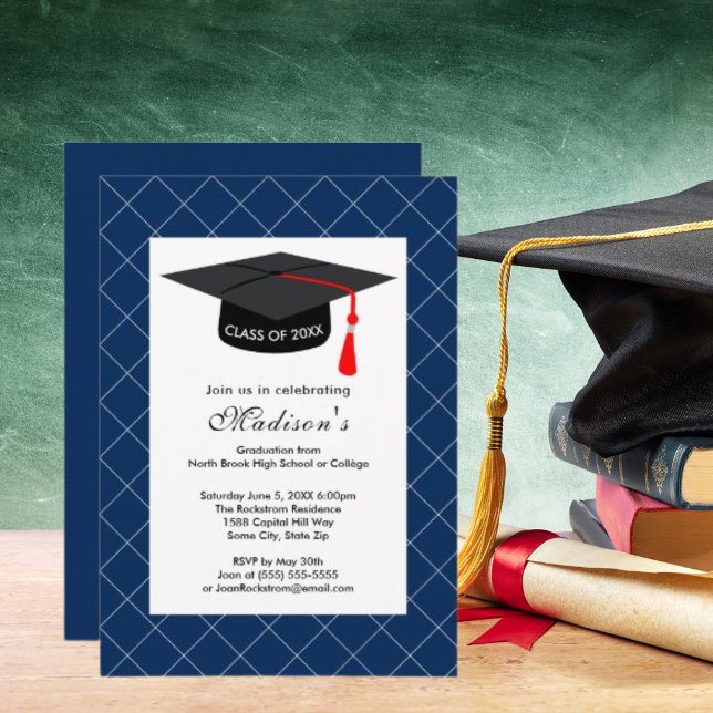 Mörk blått klass för 20XX-Studentfest Inbjudningar (Dark Blue Class of 20XX Graduation Party Invitation)