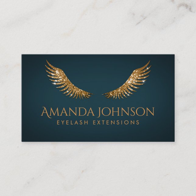 Mörk blått kort för Glitter Lash Guld Vingar (Framsida)