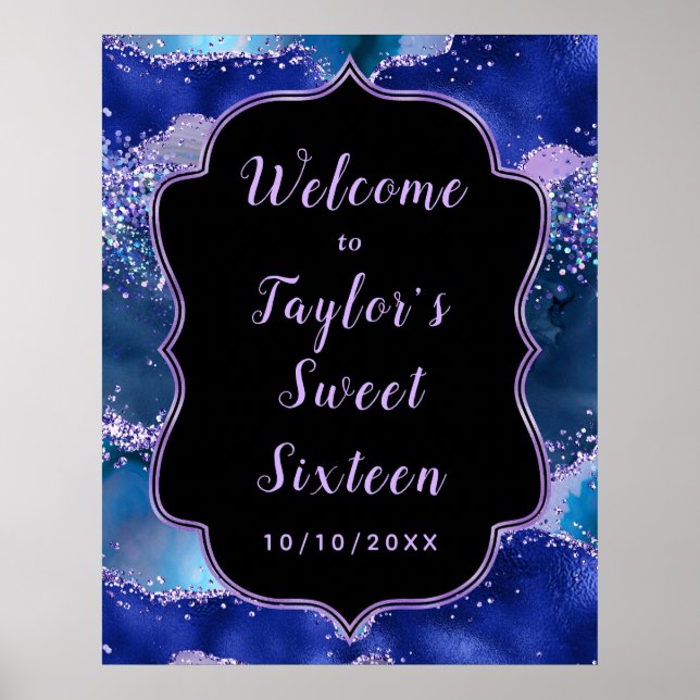 Mörk blått Lila Agate Sweet sixteen Välkommen Poster (Framsidan)