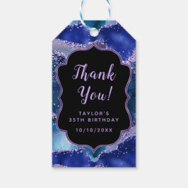 Mörk blått Lilan Agate Birthday Tack Presentetikett