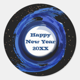Mörk blått målad på natten, Gott nytt år 20xx Runt Klistermärke