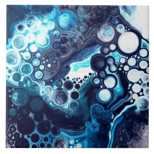 Mörk blått marble Digital Fluid Art Kakelplatta (Framsidan)
