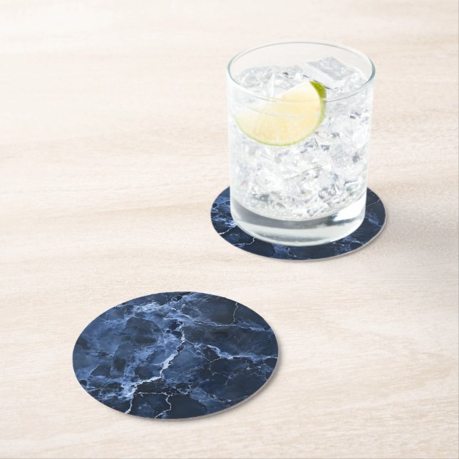 Mörk blått Marble Mönster Underlägg Papper Rund (Insitu)