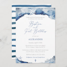 Mörk blått Maritime Boy Baptism 1:a födelsedag Par Inbjudningar