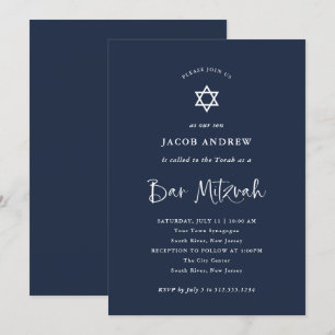 mörk blått med vit kalligrafi Pub Mitzvah Inbjudningar