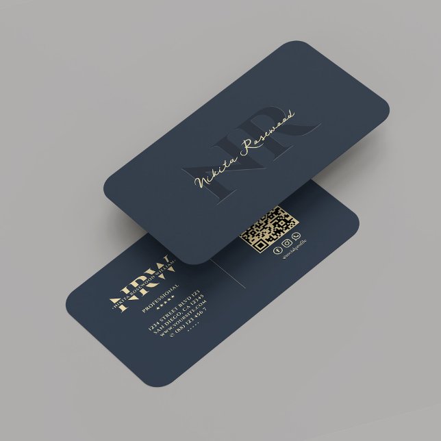 Mörk blått Monogram för elegant Modern Professione Visitkort (Elegant Modern Professional Dark Blue Monogram Business Card
)