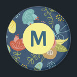 Mörk blått monogram för färgat Blommönster Magnet<br><div class="desc">Cute Colorful blomster mönster på mörk blått monogrammad bakgrundsmagnet.</div>