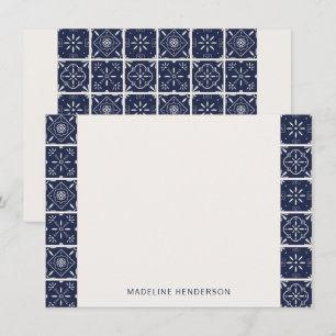 Mörk blått monogram för geometriska medelhavsbrick anteckningskort