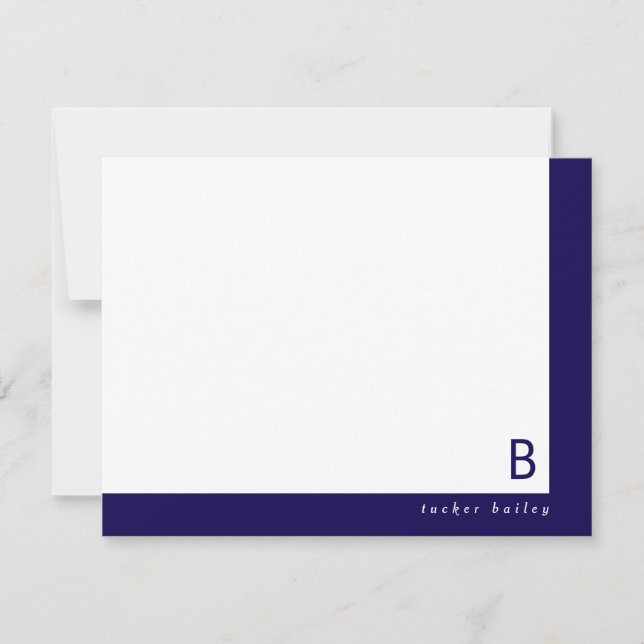 Mörk blått monogram hörnband - personligt papper anteckningskort (Framsida)