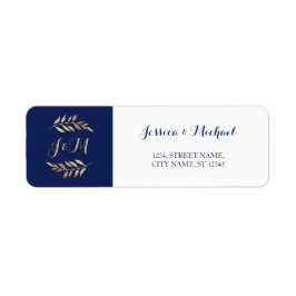 Mörk blått Monogram Löv Wandeine Bröllop Returadress Etikett