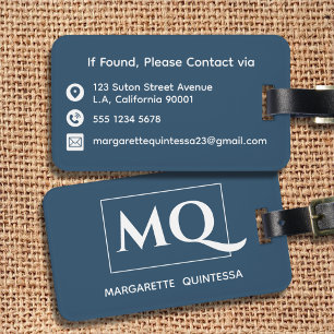Mörk blått Monogram vit Elegant med enkel Bagagebricka