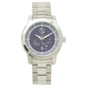 Mörk blått monogrammad Cancer Zodiac Silver Glit Armbandsur