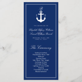Mörk blått Nautical Bröllopsprogram Rack-kort Program