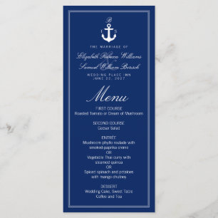 Mörk blått Nautical Monogram Anchor Bröllop Menu Meny
