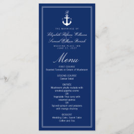 Mörk blått Nautical Monogram Anchor Bröllop Menu Meny