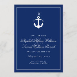 Mörk blått Nautical Monogram sparar datumkortet Spara Datumet