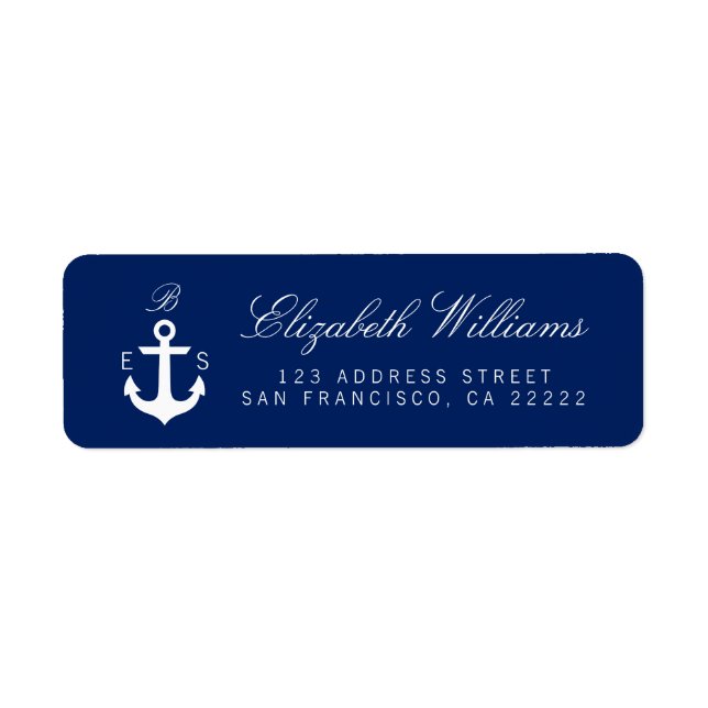 Mörk blått Nautisk monogramReturetiketter Returadress Etikett (Framsidan)