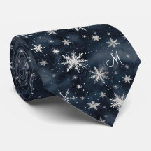 Mörk blått Neck Tie, Vit Jul Snöflingor
