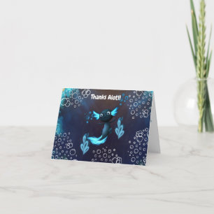 Mörk blått Neon Axolotl Födelsedagsfest Tack Kort
