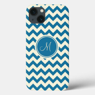 Mörk blått och Beige Retro Chevron Monogram
