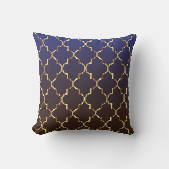 Mörk blått och brun blandning| Golden Quatrefoil M Kudde (Framsida)
