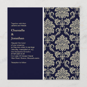 Mörk blått och Cream Damask-bröllopsinbjudan Inbjudningar
