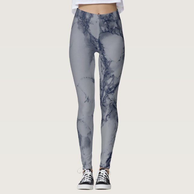 mörk blått och Grått Marble Struktur Leggings (Framsida)