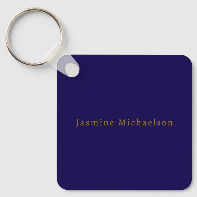 Mörk blått och Guld Cute Minimalist Own Namn Nyckelring (Framsida)