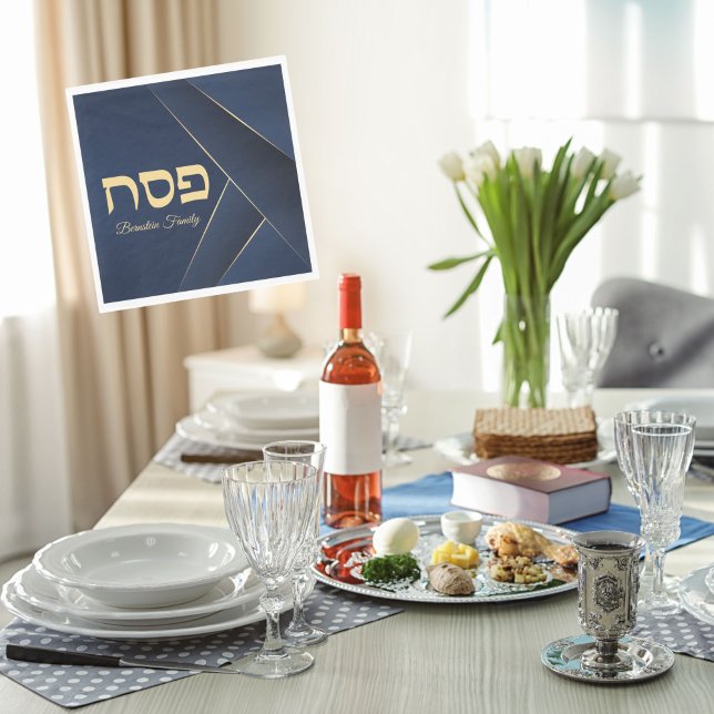 Mörk blått och Guld Hebrew Pesach Seder Pappersservett (Skapare uppladdad)