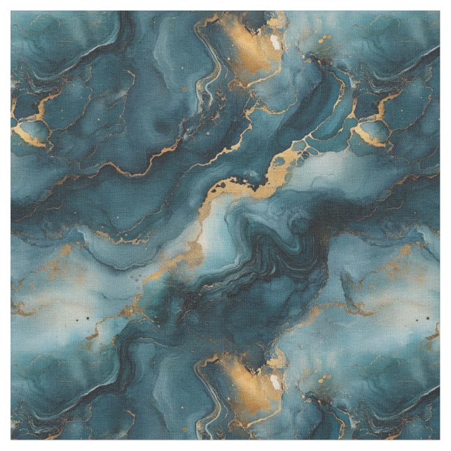 Mörk blått och Guld Marble Tyg (Närbild)