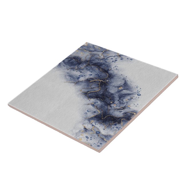 Mörk blått och guld vattenfärgsmarkeringar i bläck kakelplatta (Sidan)