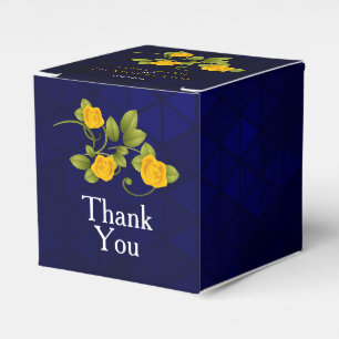Mörk blått och Marigold Gul ros Flower Bröllop Presentaskar
