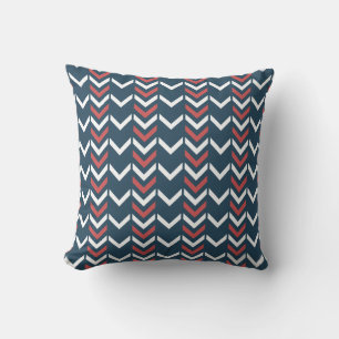 Mörk blått och röd geometrisk Chevron Mönster Kudde