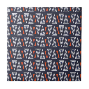 Mörk blått och röda geometriska trianglar Mönster Kakelplatta