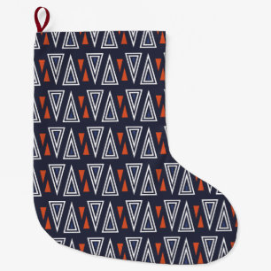 Mörk blått och röda geometriska trianglar Mönster Stor Julstrumpa