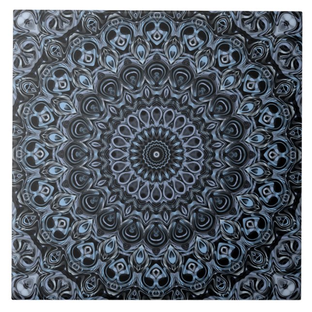 Mörk blått och svart Mandala Mönster-design Kakelplatta (Framsidan)